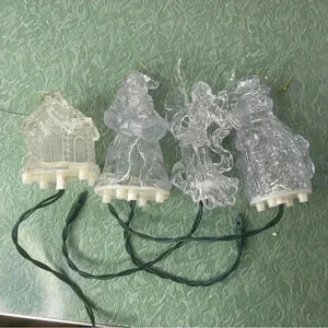 Set Of 4 Lighted Acrylic Light Up 4.5" Christmas Ornament Clear Ice Cube